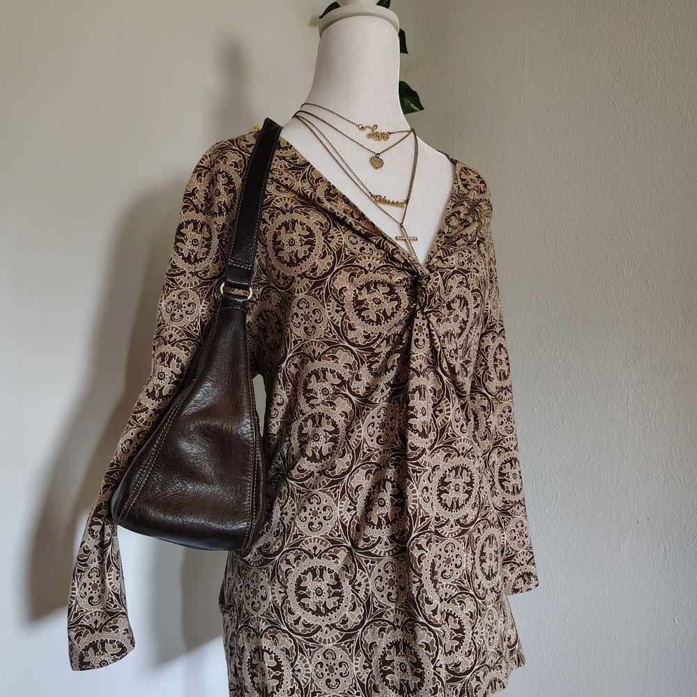 Talbots | Beige and Brown Patterned Top